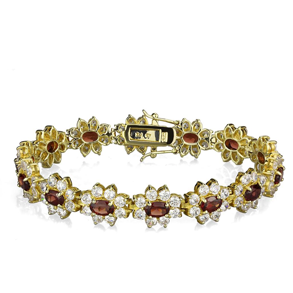 Gold 925 Sterling Silver Bracelet with AAA Grade CZ  in Garnet