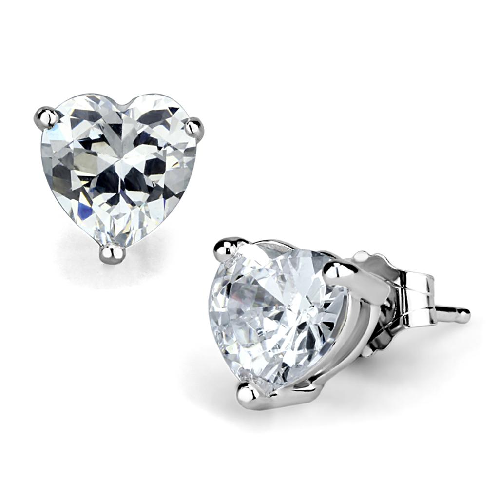 Rhodium 925 Sterling Silver Earrings with AAA Grade CZ  in Clear