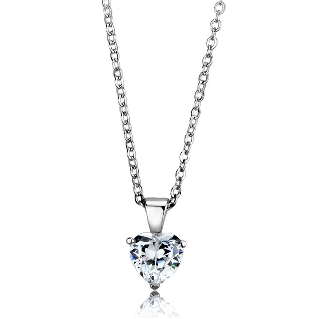 Rhodium 925 Sterling Silver Chain Pendant with AAA Grade CZ  in Clear