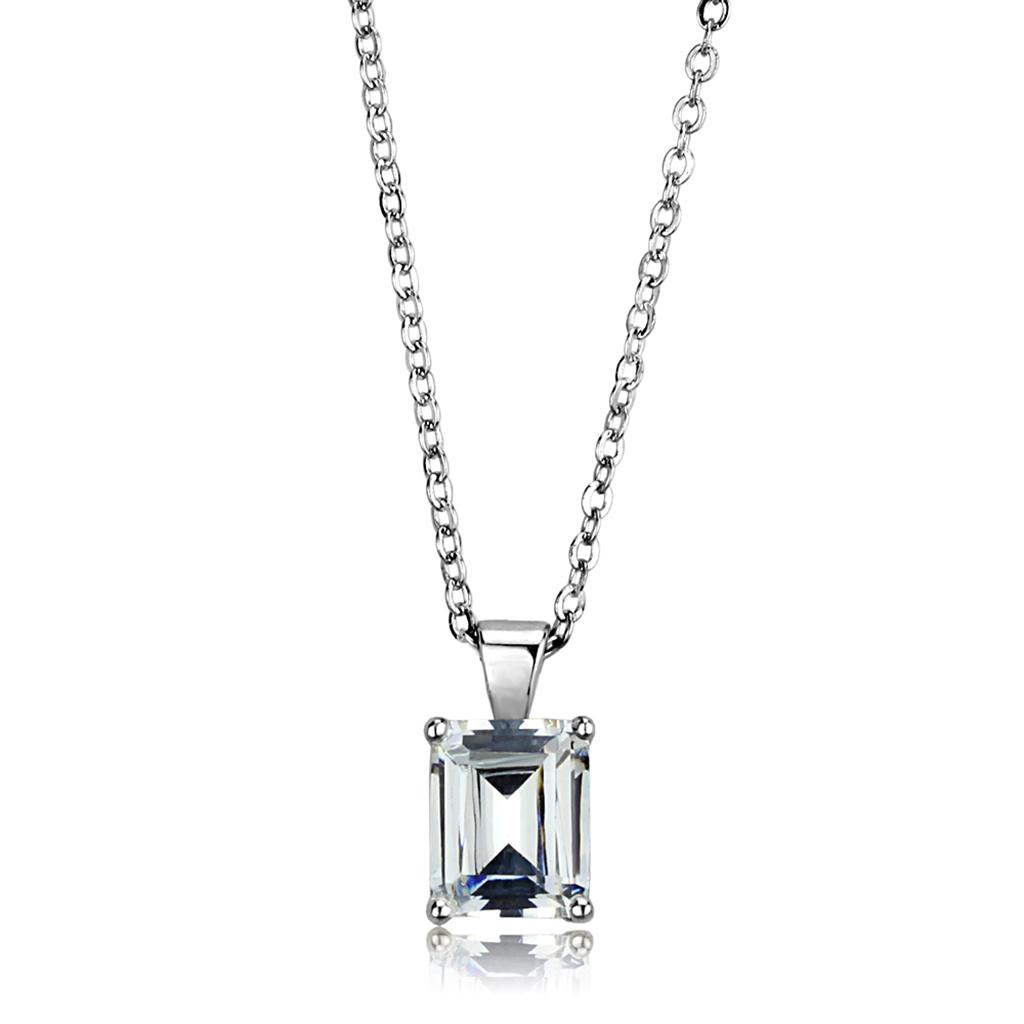 Rhodium 925 Sterling Silver Chain Pendant with AAA Grade CZ  in Clear