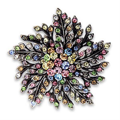 Antique Silver White Metal Brooches with Top Grade Crystal  in Multi Color
