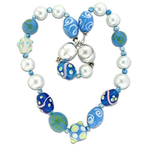 Silver Brass Necklace with Synthetic Glass Bead in Multi Color