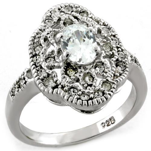 Rhodium 925 Sterling Silver Ring with AAA Grade CZ  in Clear