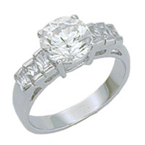 Rhodium 925 Sterling Silver Ring with AAA Grade CZ  in Clear