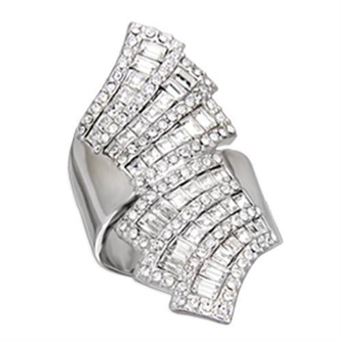 Rhodium 925 Sterling Silver Ring with Top Grade Crystal  in Clear