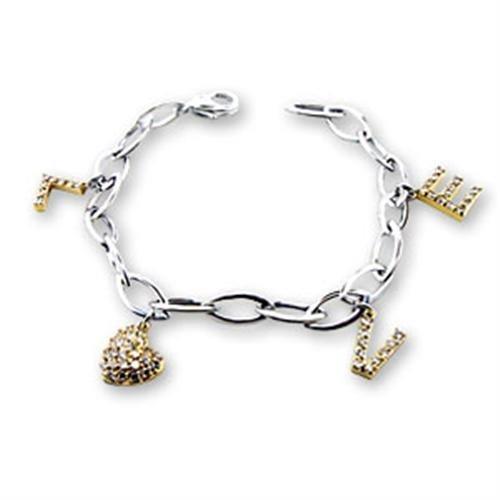 Reverse Two-Tone 925 Sterling Silver Bracelet with AAA Grade CZ  in Clear