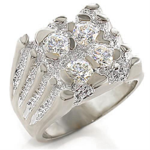 Rhodium 925 Sterling Silver Ring with AAA Grade CZ  in Clear