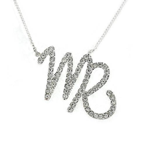 Silver Brass Chain Pendant with Top Grade Crystal  in Clear