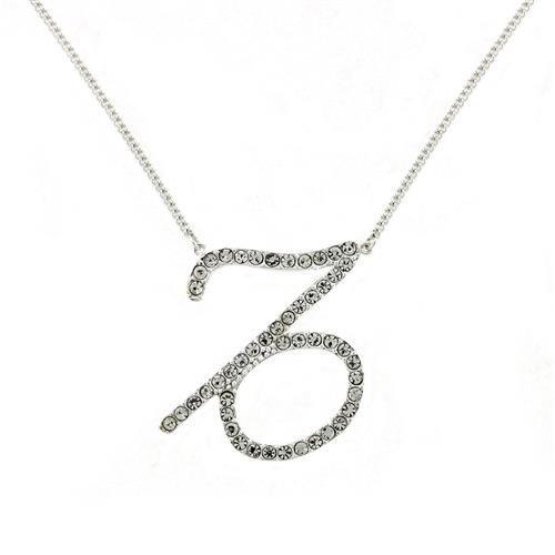Silver Brass Chain Pendant with Top Grade Crystal  in Clear