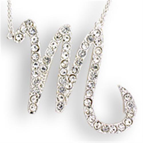 Silver Brass Chain Pendant with Top Grade Crystal  in Clear