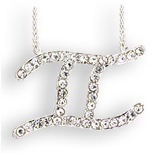 Silver Brass Chain Pendant with Top Grade Crystal  in Clear