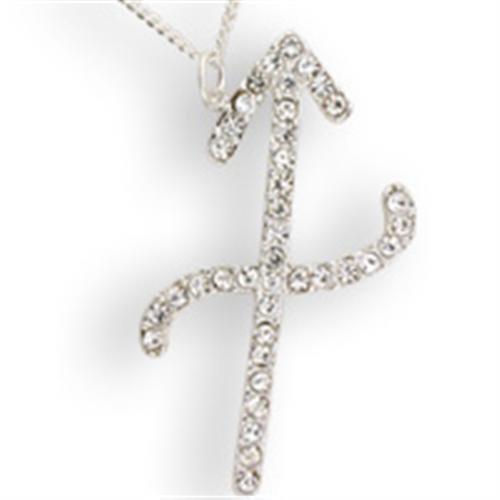 Silver Brass Chain Pendant with Top Grade Crystal  in Clear