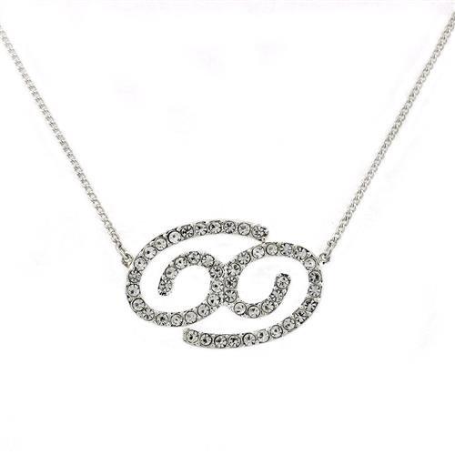 Silver Brass Chain Pendant with Top Grade Crystal  in Clear