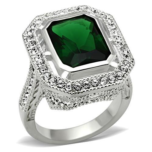 Silver 925 Sterling Silver Ring with Synthetic Synthetic Glass in Emerald