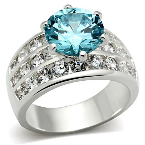 Silver 925 Sterling Silver Ring with AAA Grade CZ  in Sea Blue
