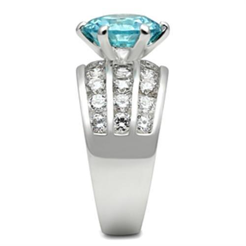 Silver 925 Sterling Silver Ring with AAA Grade CZ  in Sea Blue