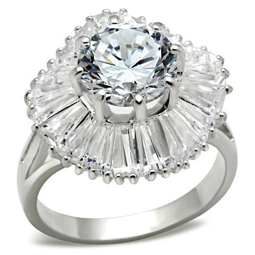 Silver 925 Sterling Silver Ring with AAA Grade CZ  in Clear