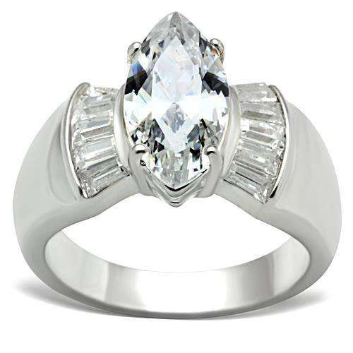 Silver 925 Sterling Silver Ring with AAA Grade CZ  in Clear