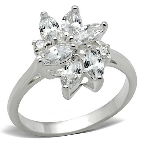 Silver 925 Sterling Silver Ring with AAA Grade CZ  in Clear