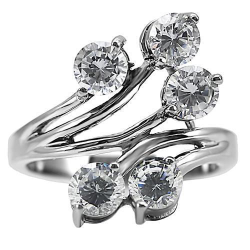 High polished (no plating) Stainless Steel Ring with AAA Grade CZ  in Clear