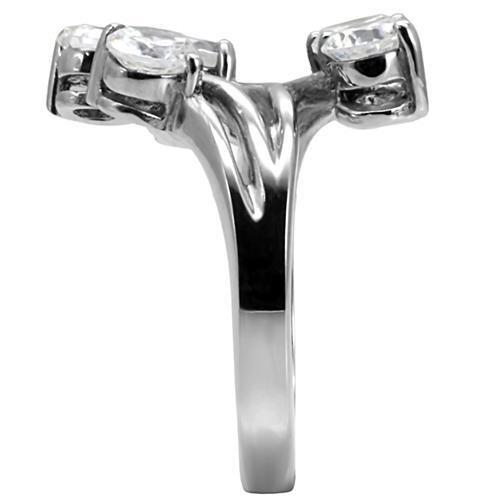 High polished (no plating) Stainless Steel Ring with AAA Grade CZ  in Clear