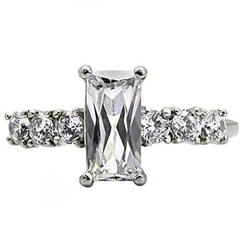 High polished (no plating) Stainless Steel Ring with AAA Grade CZ  in Clear