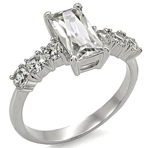 High polished (no plating) Stainless Steel Ring with AAA Grade CZ  in Clear