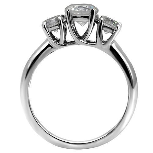 High polished (no plating) Stainless Steel Ring with AAA Grade CZ  in Clear