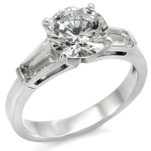 High polished (no plating) Stainless Steel Ring with AAA Grade CZ  in Clear