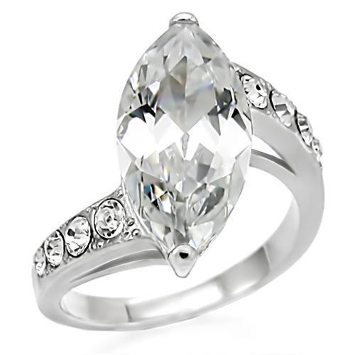 High polished (no plating) Stainless Steel Ring with AAA Grade CZ  in Clear