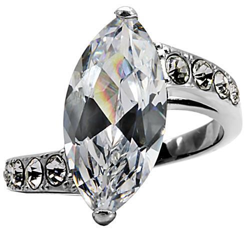 High polished (no plating) Stainless Steel Ring with AAA Grade CZ  in Clear