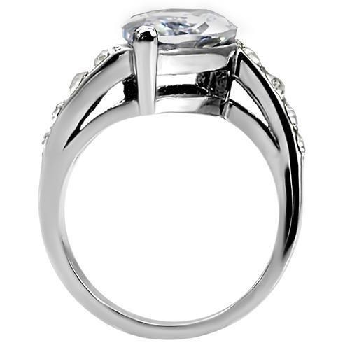 High polished (no plating) Stainless Steel Ring with AAA Grade CZ  in Clear