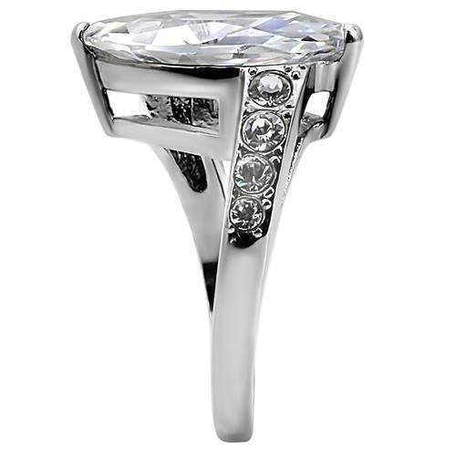High polished (no plating) Stainless Steel Ring with AAA Grade CZ  in Clear