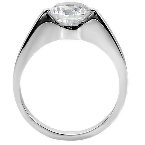High polished (no plating) Stainless Steel Ring with AAA Grade CZ  in Clear
