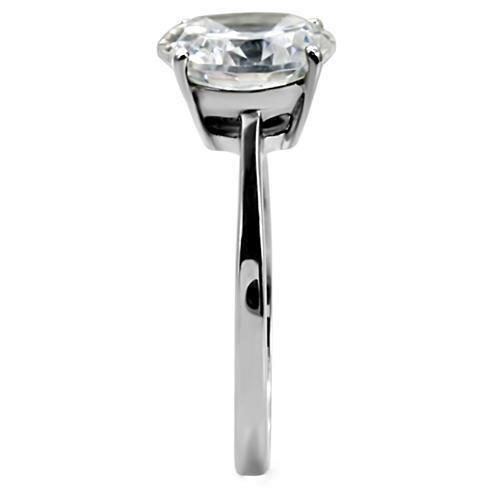 High polished (no plating) Stainless Steel Ring with AAA Grade CZ  in Clear