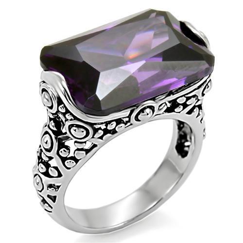 High polished (no plating) Stainless Steel Ring with AAA Grade CZ  in Amethyst