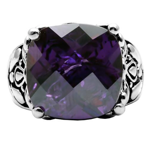High polished (no plating) Stainless Steel Ring with AAA Grade CZ  in Amethyst