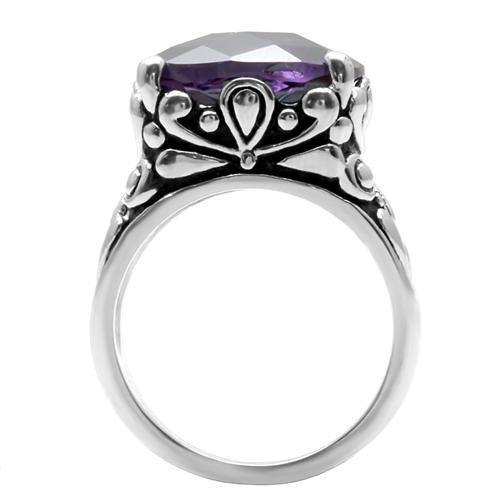 High polished (no plating) Stainless Steel Ring with AAA Grade CZ  in Amethyst