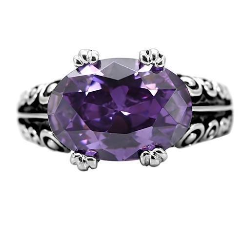 High polished (no plating) Stainless Steel Ring with AAA Grade CZ  in Amethyst