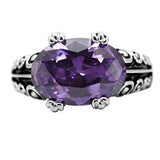 High polished (no plating) Stainless Steel Ring with AAA Grade CZ  in Amethyst