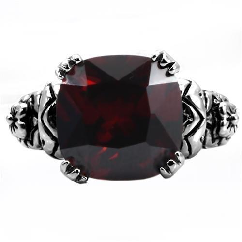 High polished (no plating) Stainless Steel Ring with AAA Grade CZ  in Garnet