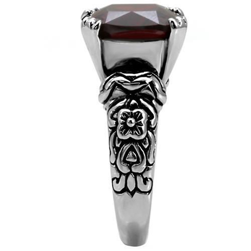 High polished (no plating) Stainless Steel Ring with AAA Grade CZ  in Garnet