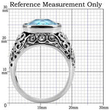 TK020 - High polished (no plating) Stainless Steel Ring with Synthetic Synthetic Glass in Sea Blue