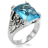 High polished (no plating) Stainless Steel Ring with Synthetic Synthetic Glass in Sea Blue