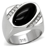 High polished (no plating) Stainless Steel Ring with Semi-Precious Agate in Jet
