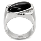 High polished (no plating) Stainless Steel Ring with Semi-Precious Agate in Jet
