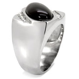 High polished (no plating) Stainless Steel Ring with Semi-Precious Agate in Jet
