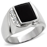 High polished (no plating) Stainless Steel Ring with Semi-Precious Agate in Jet