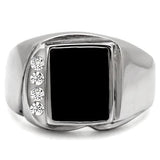 High polished (no plating) Stainless Steel Ring with Semi-Precious Agate in Jet