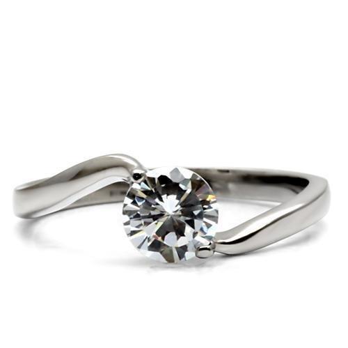 High polished (no plating) Stainless Steel Ring with AAA Grade CZ  in Clear